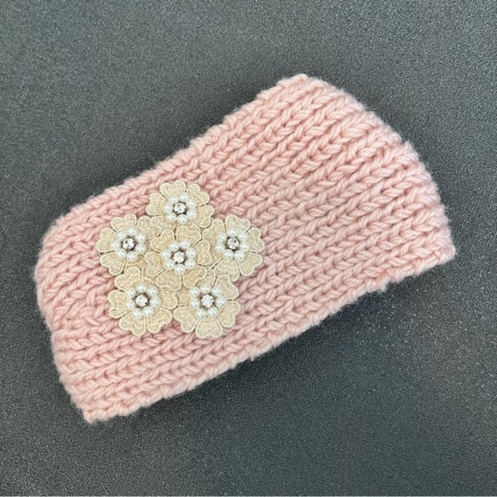 NWT Pink knit ear warmer headband flower embellishment
